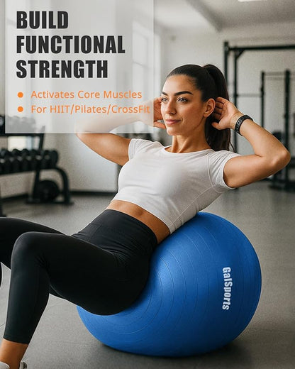 Gym Ball Anti-Burst Rubber with Free Foot Pump,Round Shape Swiss Ball, Exercise,Workout,Yoga,Pregnancy,Birthing,Balance-Stability Delivery Training,Fitness (Blue-65 cm)