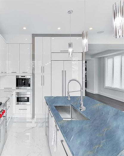 Blue Marble Sticker Wallpaper Waterproof Oil Resistant for Kitchen