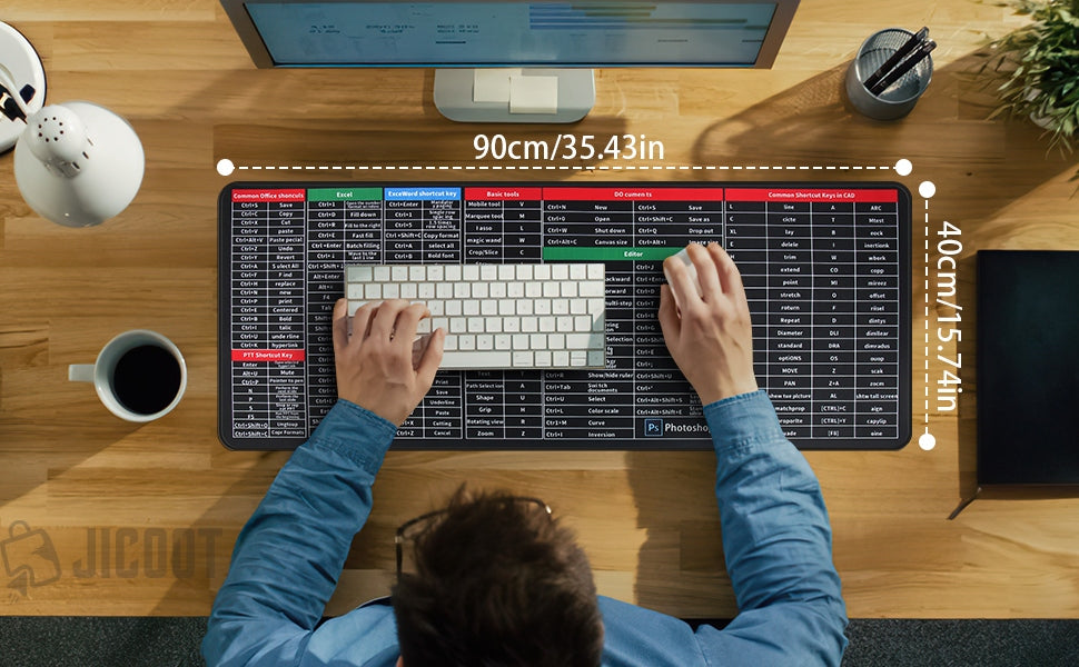Large Extended Gaming Mouse Pad with Word Excel Office Software Excel Shortcuts PPT Windows,Stitched Edges Non-Slip Waterproof Rubber Base Mouse Pad for Office Desk Pad(27.5X11.8 in)