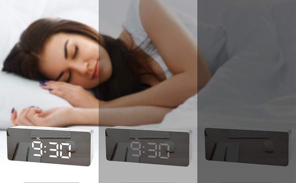 Digital LED Mirror Clock Stylish Desk Clock with Automatic Sensor, Alarm Clock for Study, Time & Date Display for Home, Office, Bedroom, Kitchen, and Study