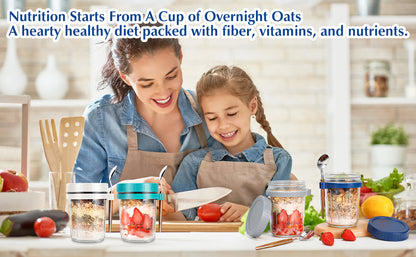 350 ml Overnight Oats Containers with Lids and Spoons, Glass Mason Jars for Overnight Oats Leak Proof Oatmeal Container Great for Cereal Fruit Vegetable Milk Salad Yogurt
