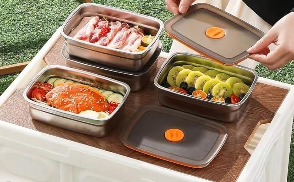 Fridge Storage Box 1000ml and 1500ml 316 Stainless Steel Food Storage Container with Airtight Lids,Leakproof Kitchen Organizer,Freezer Safe