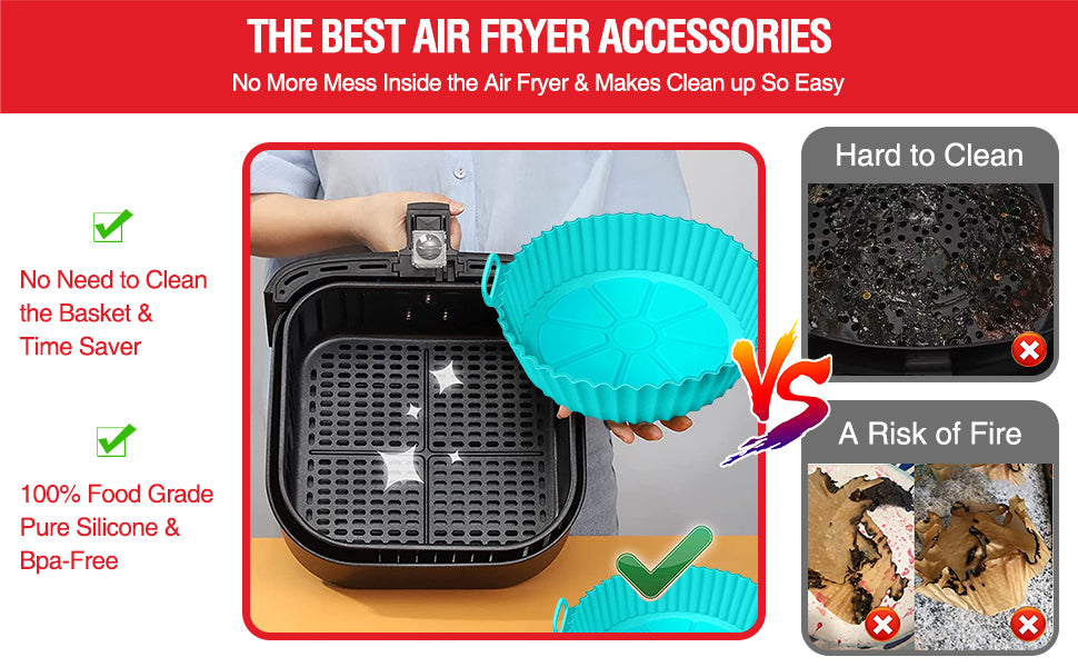 2 PCS Round Air Fryer Silicone Liners Pot Basket Baking Tray with Ear Handles I Nonstick Reusable Heat Resistant I Cooking Oven Insert Accessories - (Multicolor)