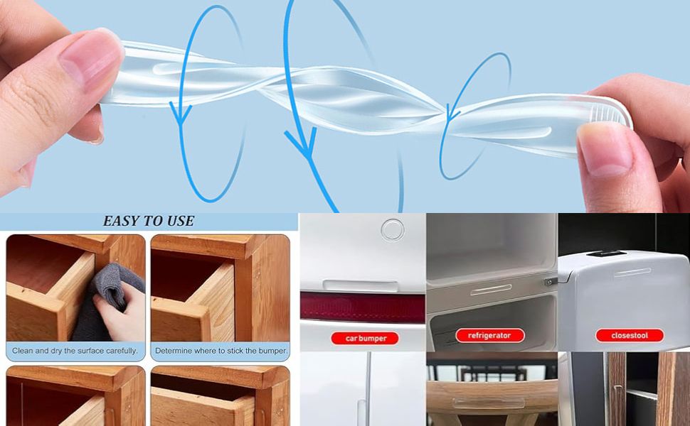 10 PC Door Bumper Strip Self Adhesive Transparent Wall Protector Door Handle, Rubber Cushion Pad Home,Kitchen,Furniture,Cabinets,Anti-Collision Safety Sticker
