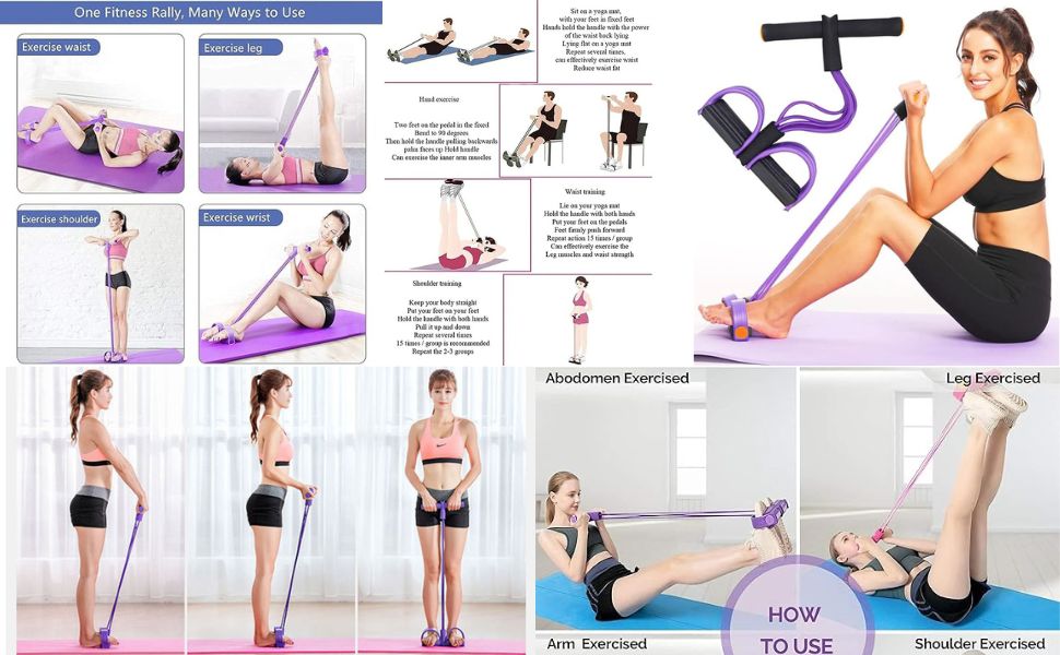 Multifunction Tension Rope, 4-Tube Elastic Yoga Pedal Puller Resistance Band, Natural Latex Tension Rope Fitness, for Abdomen/Waist/Arm/Leg Stretching Slimming Training (Purple)