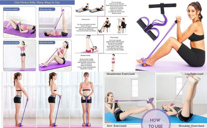 Multifunction Tension Rope, 4-Tube Elastic Yoga Pedal Puller Resistance Band, Natural Latex Tension Rope Fitness, for Abdomen/Waist/Arm/Leg Stretching Slimming Training (Purple)
