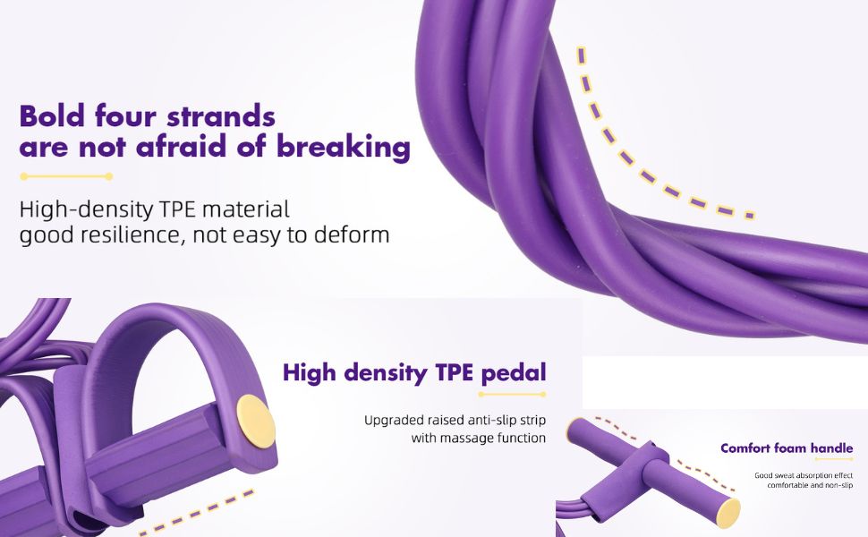 Multifunction Tension Rope, 4-Tube Elastic Yoga Pedal Puller Resistance Band, Natural Latex Tension Rope Fitness, for Abdomen/Waist/Arm/Leg Stretching Slimming Training (Purple)