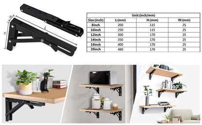 Folding Shelf Brackets, Heavy Duty Shelf Brackets Collapsible L Shelf Brackets, DIY Wall Mounted Folding Table Hinge, Space Saving for Bench Table with Screws