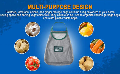 2pcs Reusable Hanging Mesh Produce Bags - Portable, Breathable Net Bags for Fruit, Vegetable, Garlic, Onion, Potatoes - Home, RV, Camper Storage