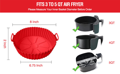 2 PCS Round Air Fryer Silicone Liners Pot Basket Baking Tray with Ear Handles I Nonstick Reusable Heat Resistant I Cooking Oven Insert Accessories - (Multicolor)