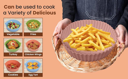 2 PCS Round Air Fryer Silicone Liners Pot Basket Baking Tray with Ear Handles I Nonstick Reusable Heat Resistant I Cooking Oven Insert Accessories - (Multicolor)