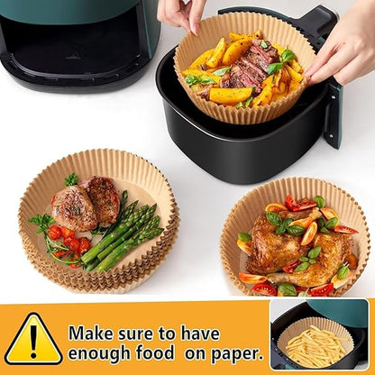 100 PCS Air Fryer Paper Sheets, Disposable Liner Dish for Microwave, Oil-Proof Air Fryer Parchment Paper Dish for Frying, Baking, Cooking, Roasting and Microwave (Round 8 INCH)