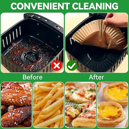 100 PCS Air Fryer Paper Sheets, Disposable Liner Dish for Microwave, Oil-Proof Air Fryer Parchment Paper Dish for Frying, Baking, Cooking, Roasting and Microwave (Round 8 INCH)