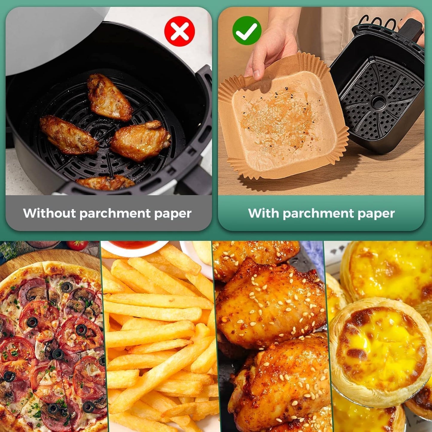100 PCS Air Fryer Paper Dish Sheets, Disposable Paper Liner for Microwave, Oil-Proof Air Fryer Parchment Paper for Frying, Baking, Cooking, Roasting and Microwave