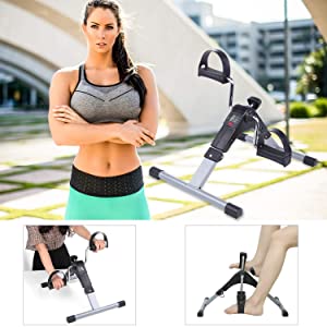 Mini Cycle Pedal Exerciser with Adjustable Resistance and Digital Display - for Light Leg and Arm Exercise and Physiotherapy at Home