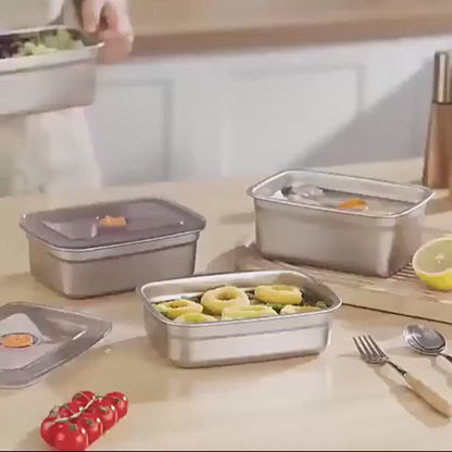 1000 ML Fridge Storage Box Stainless Steel Tray Plate Container with Airtight Lids,Leakproof Kitchen Organizer,Freezer Safe