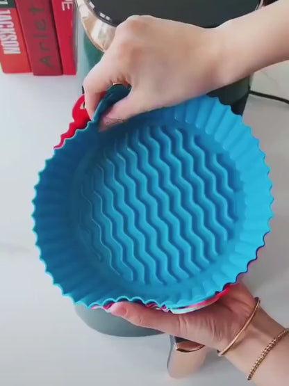 2 PCS Round Air Fryer Silicone Liners Pot Basket Baking Tray with Ear Handles I Nonstick Reusable Heat Resistant I Cooking Oven Insert Accessories - (Multicolor)